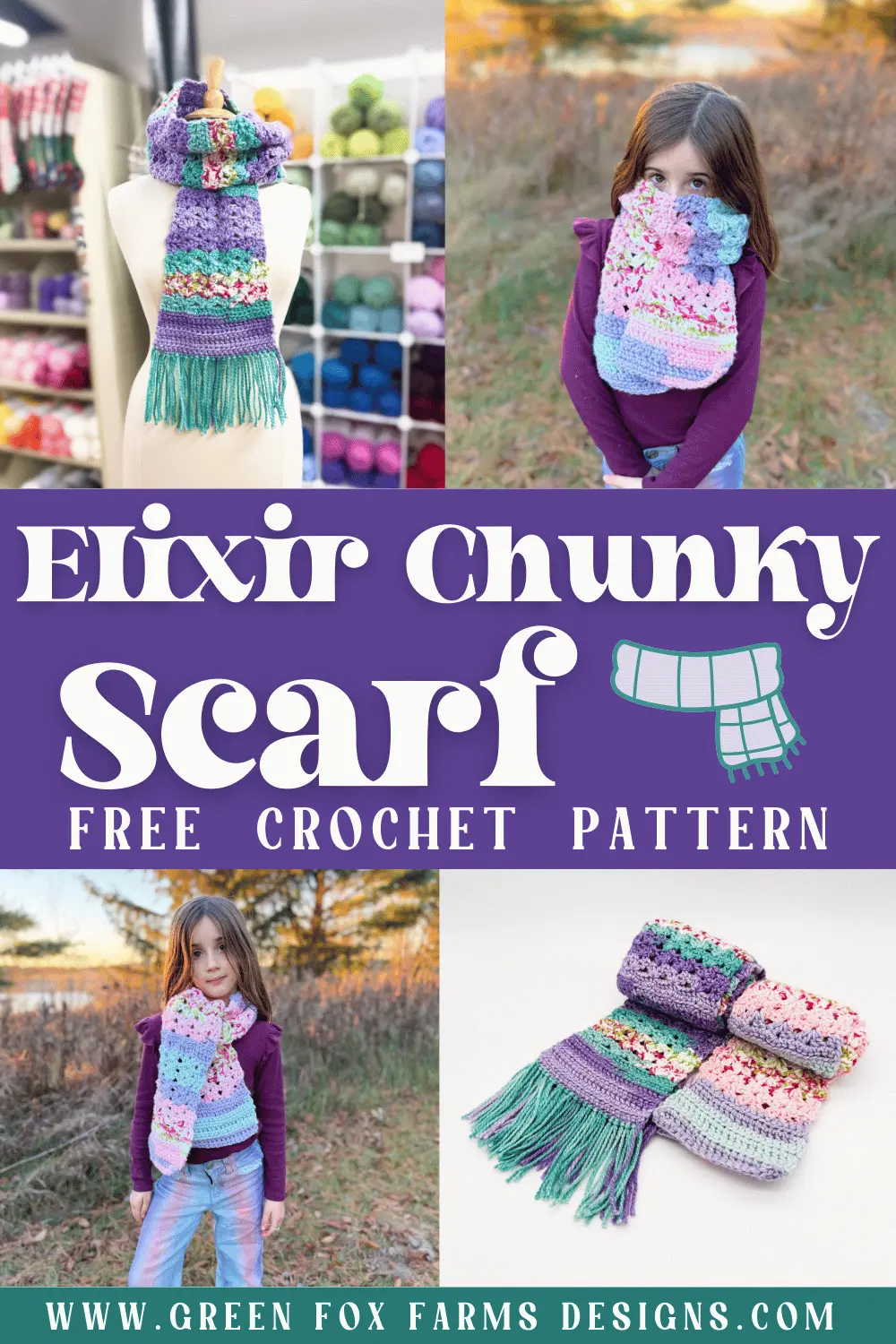 Beautiful Sweet Stripes Stockings in Red, Green, and Purple. Create your own handmade stockings with this crochet Christmas Stocking tutorial. Crochet a Stocking in Small, Medium, or Large sizes with this farmhouse Christmas Stocking crochet pattern by greenfoxfarmsdesigns.com