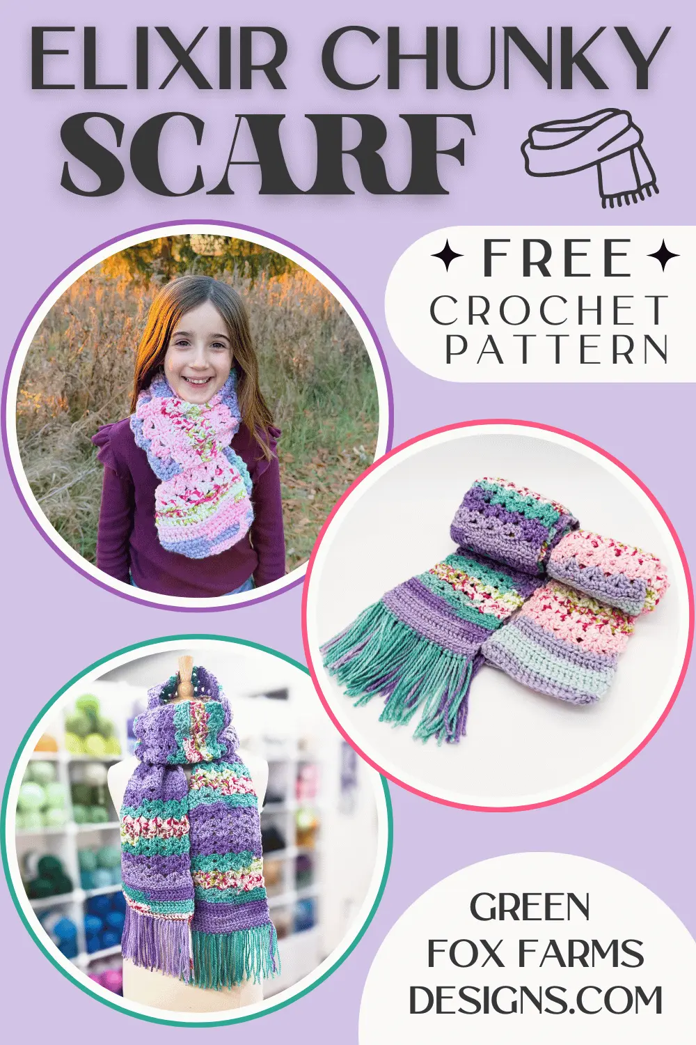 crochet Free Elixir Crochet Chunky Scarf Pattern Green Fox Farms Designs PIN 3