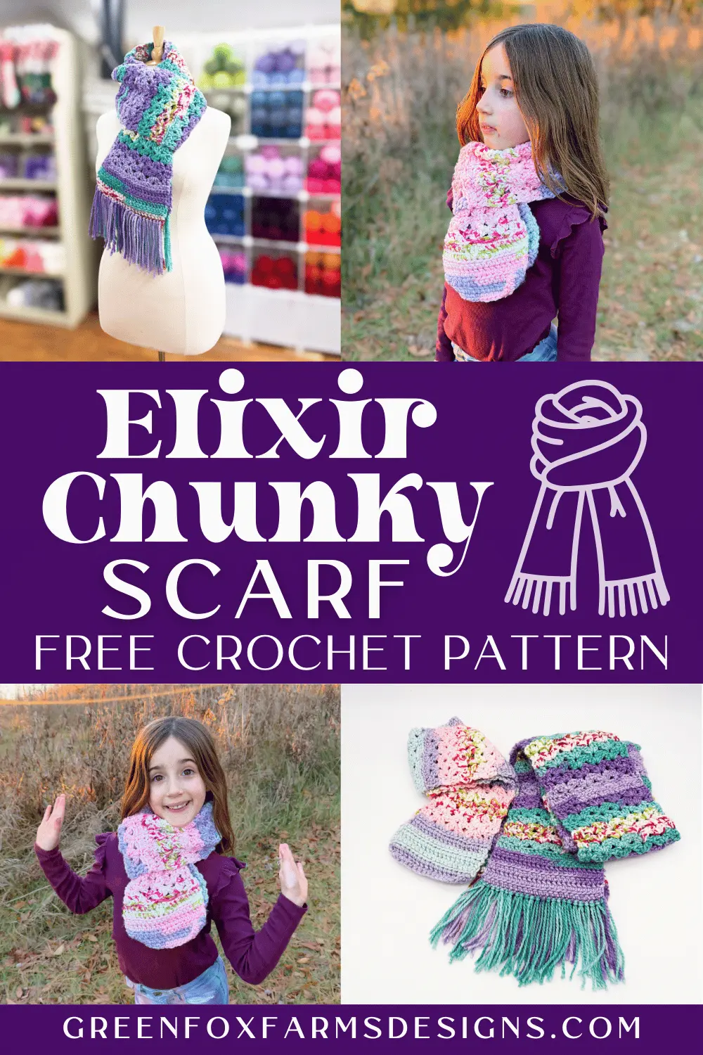 crochet Free Elixir Crochet Chunky Scarf Pattern Green Fox Farms Designs PIN 5