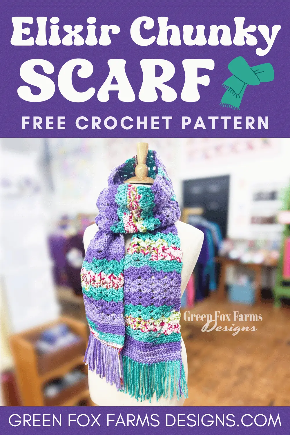 Beautiful Sweet Stripes Stockings in Red, Green, and Purple. Create your own handmade stockings with this crochet Christmas Stocking tutorial. Crochet a Stocking in Small, Medium, or Large sizes with this farmhouse Christmas Stocking crochet pattern by greenfoxfarmsdesigns.com