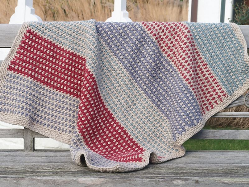 Dewdrop Linen Blanket Easy Beginner Pattern Knitting with Chopsticks