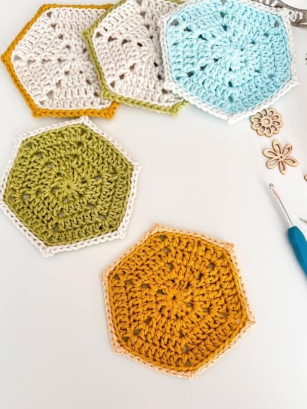 Easy Hexagon Crochet Coasters by My Crochet Space Easy Hexagon Crochet Coasters by My Crochet Space