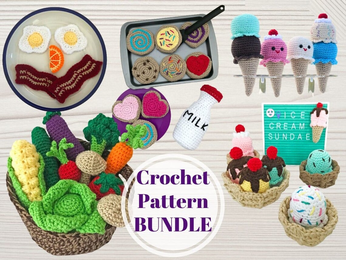 Pretend Food Crochet Pattern Amigurumi Bundle GFFD Pretend Food Crochet Pattern Amigurumi Bundle GFFD
