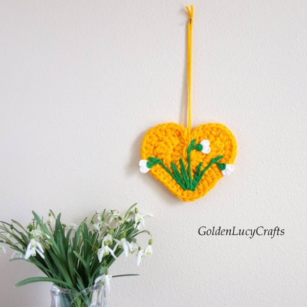 Crochet Spring Heart with Snowdrops Wall Decor