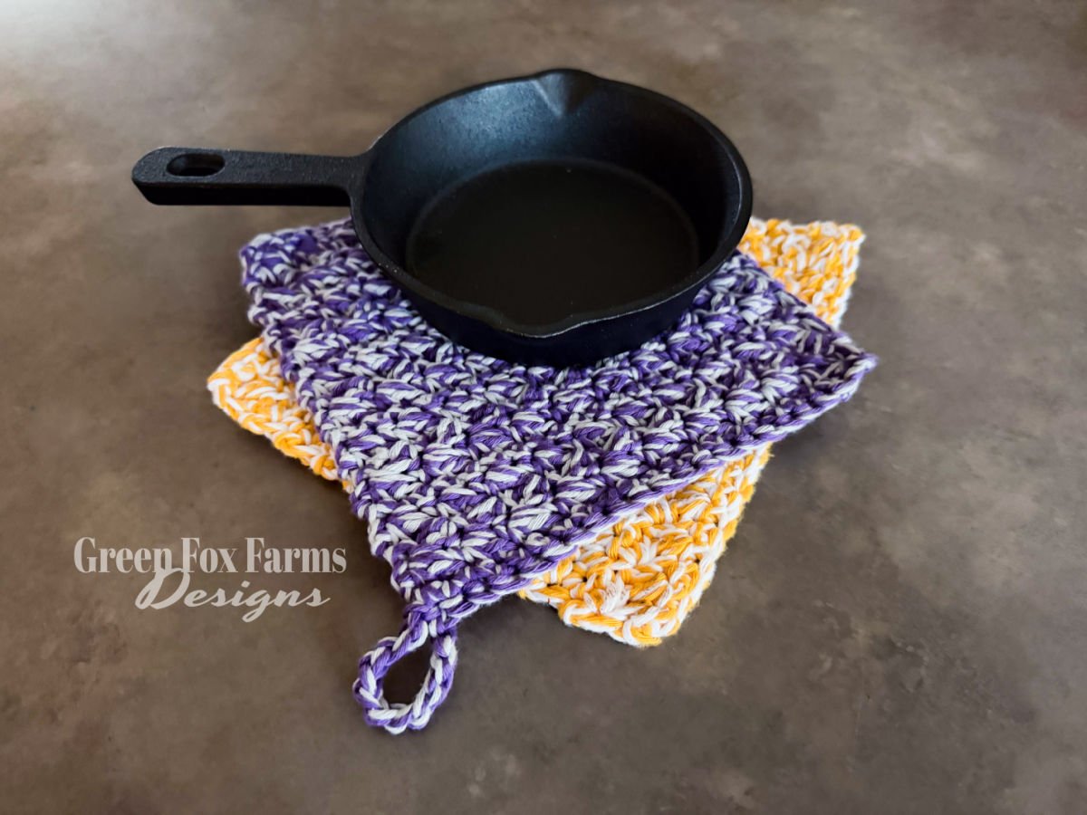 crochet Free Suzette Crochet Cast Iron Pot Holder Pattern © 2026 Green Fox Farms Designs web