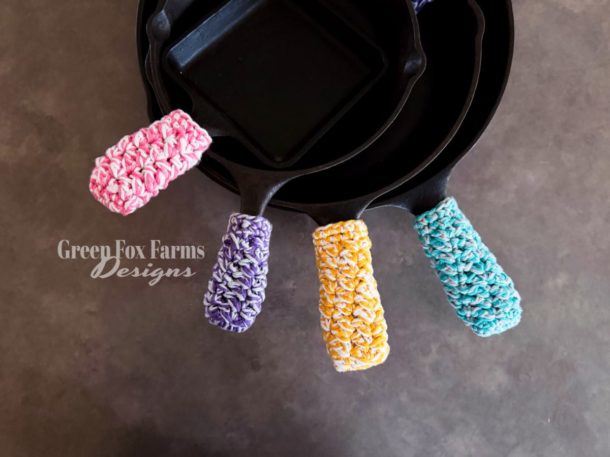 crochet Free Suzette Crochet Cast Iron Skillet Handle Cover Pattern © 2026 Green Fox Farms Designs web