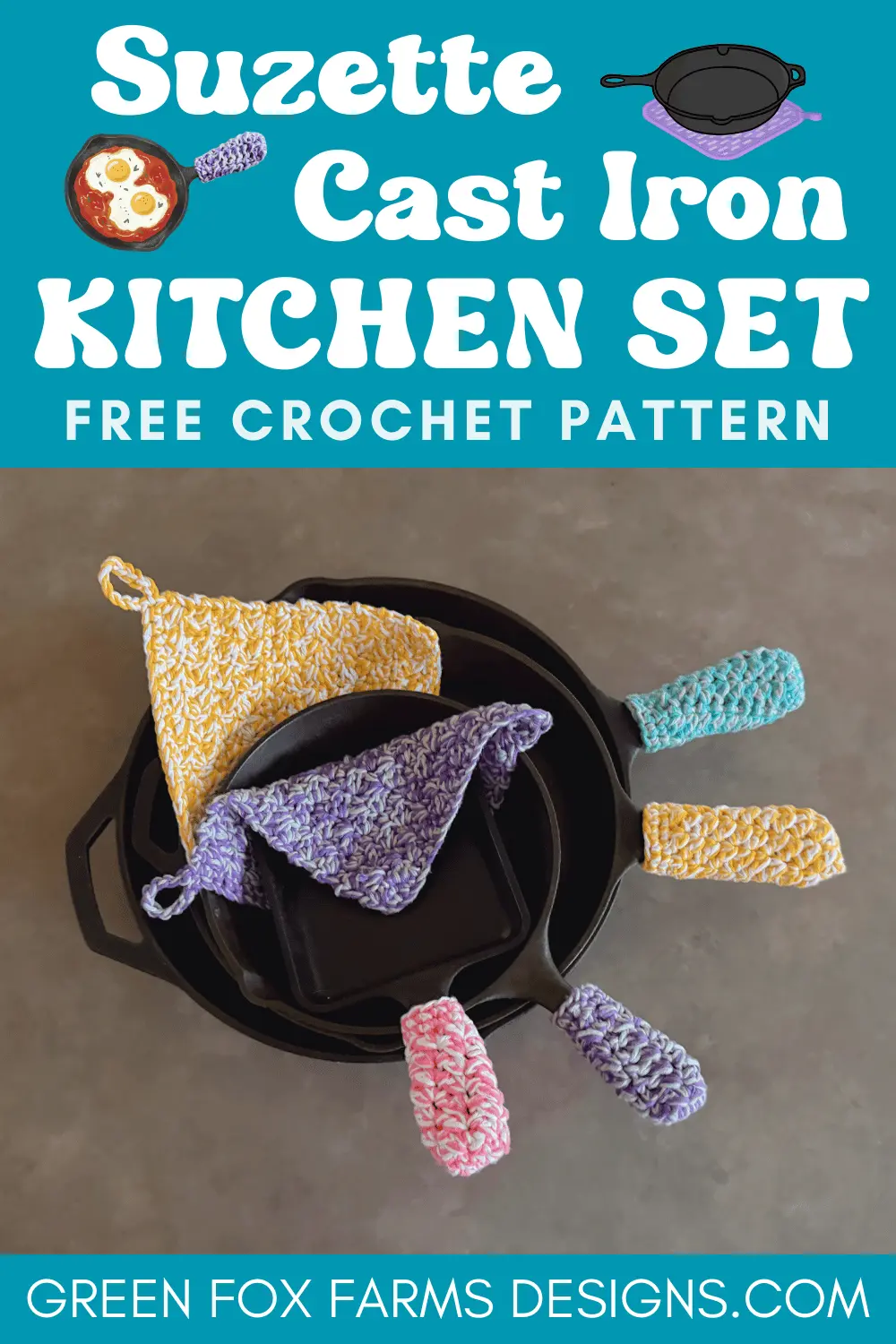 crochet Free Suzette Crochet Cast Iron Skillet Handle Cover Pot Holder Pattern Green Fox Farms Designs PIN 6