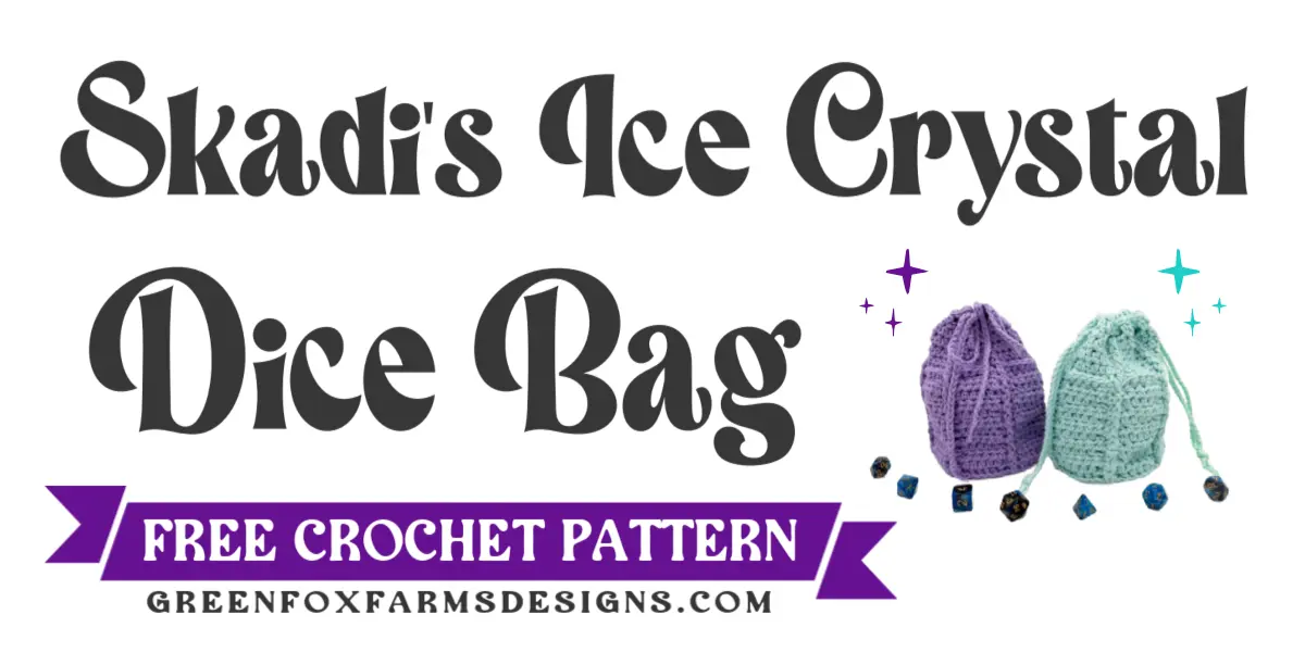 Skadi Icicle crochet dice bag pattern blog graphic Beautiful Sweet Stripes Stockings in Red, Green, and Purple. Create your own handmade stockings with this crochet Christmas Stocking tutorial. Crochet a Stocking in Small, Medium, or Large sizes with this farmhouse Christmas Stocking crochet pattern by greenfoxfarmsdesigns.com