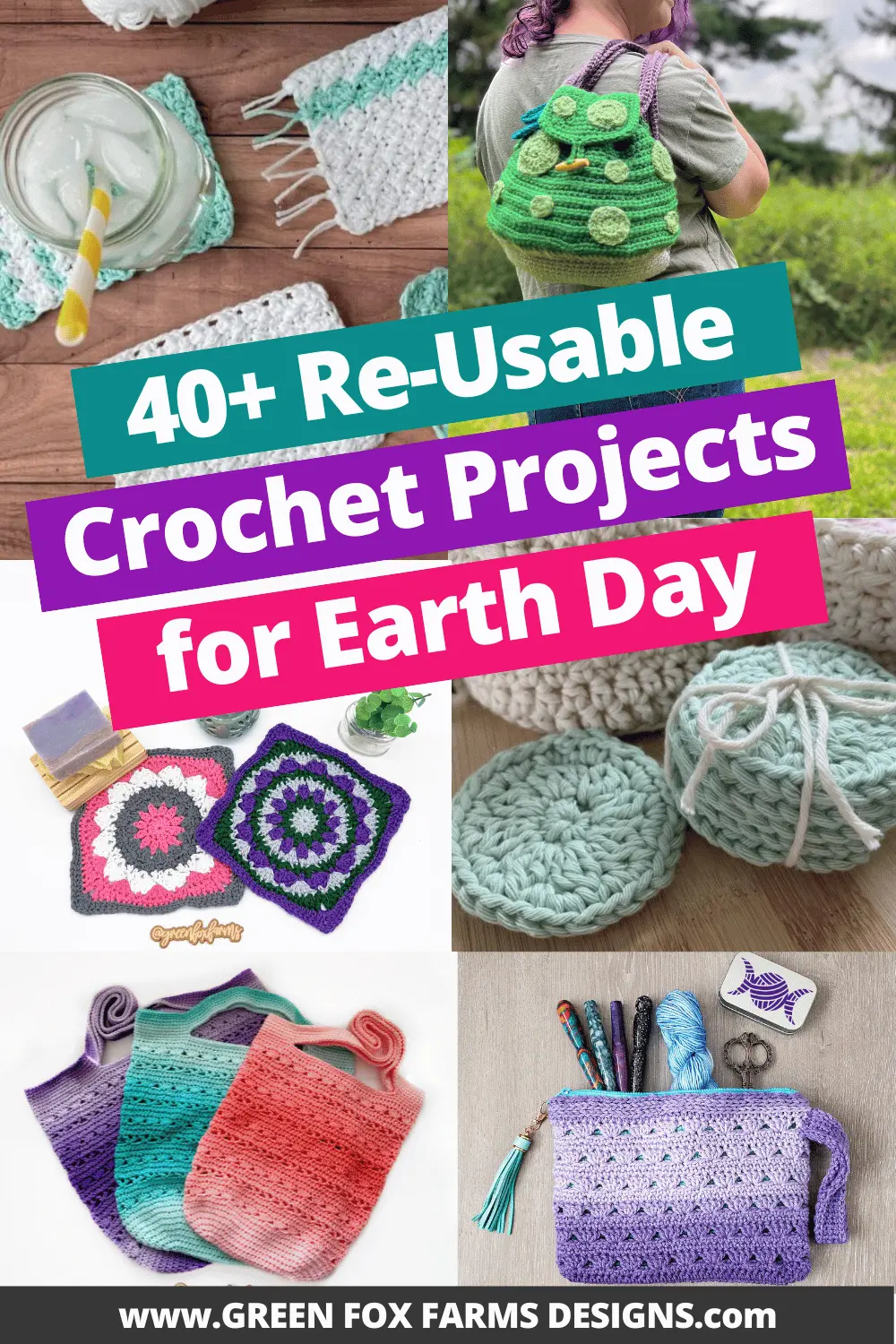 crochet 40 Reusable Earth Day Crochet Patterns Roundup by Green Fox Farms Designs © 2026 Pin 1