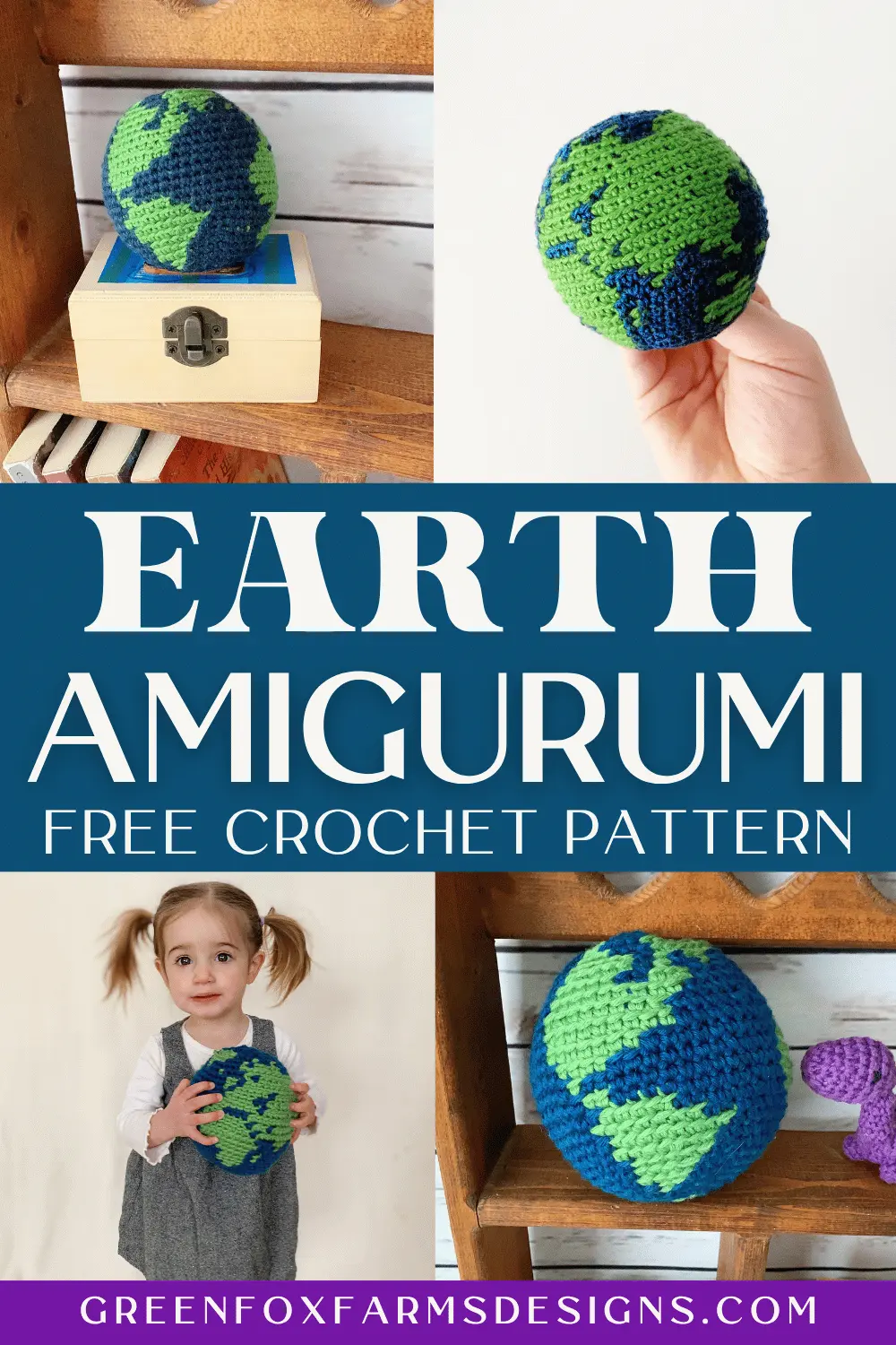 Free Amigurumi Crochet Earth Pattern - Green Fox Farms Designs - PIN 5 Sweet Stripes Friendship Square Crochet Pattern image with colorful crocheted afghan squares in purple, blue, coral, and mint green by www.greenfoxfarmsdesigns.com