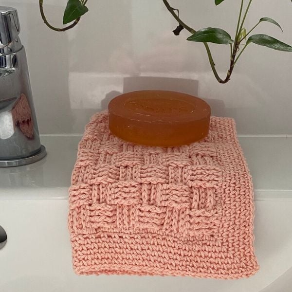 Pink crochet washcloth with soap. Free Crochet Washcloth Pattern by Knit Crochet Create
