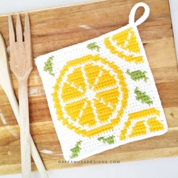Citrus Fruits Potholder Crochet Pattern by Raffamusa Designs