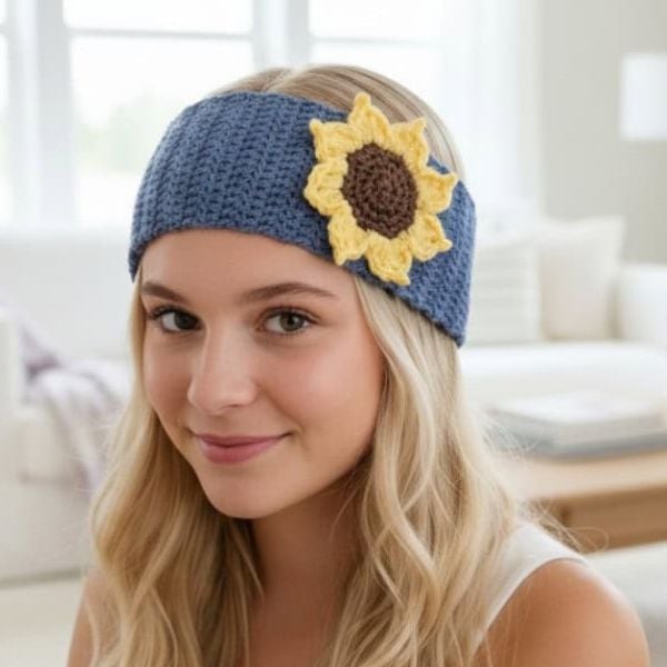 Free Crochet Sunflower Headband Pattern by Lovable Loops