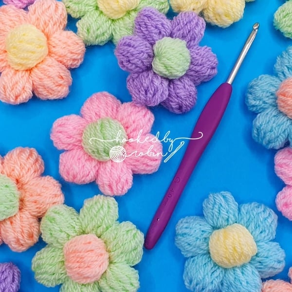 Puffy Crochet Flowers by Hooked by Robin