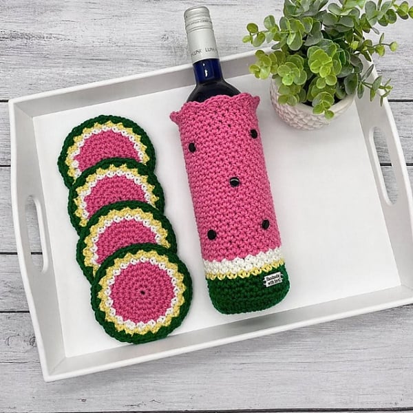 Watermelon Wine Cozy Crochet Pattern by The Crochet Village