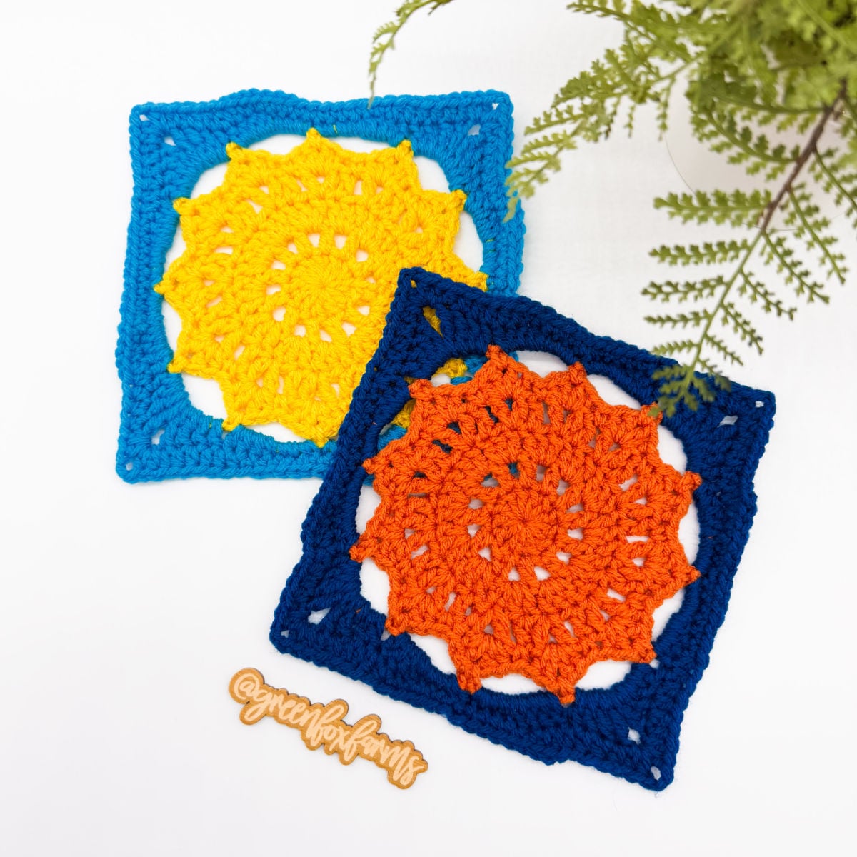 crochet Sol Celestial Sunburst Granny Square Crochet Pattern © 2026 by Green Fox Farms Designs web