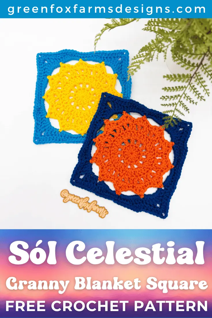 crochet Sol Sunburst Granny Square Free Celestial Blanket Square CAL GFFD PIN 1