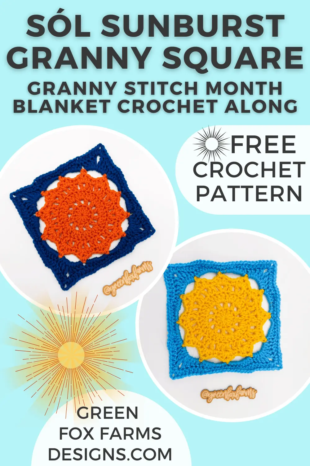 crochet Sol Sunburst Granny Square Free Celestial Blanket Square CAL GFFD PIN 2