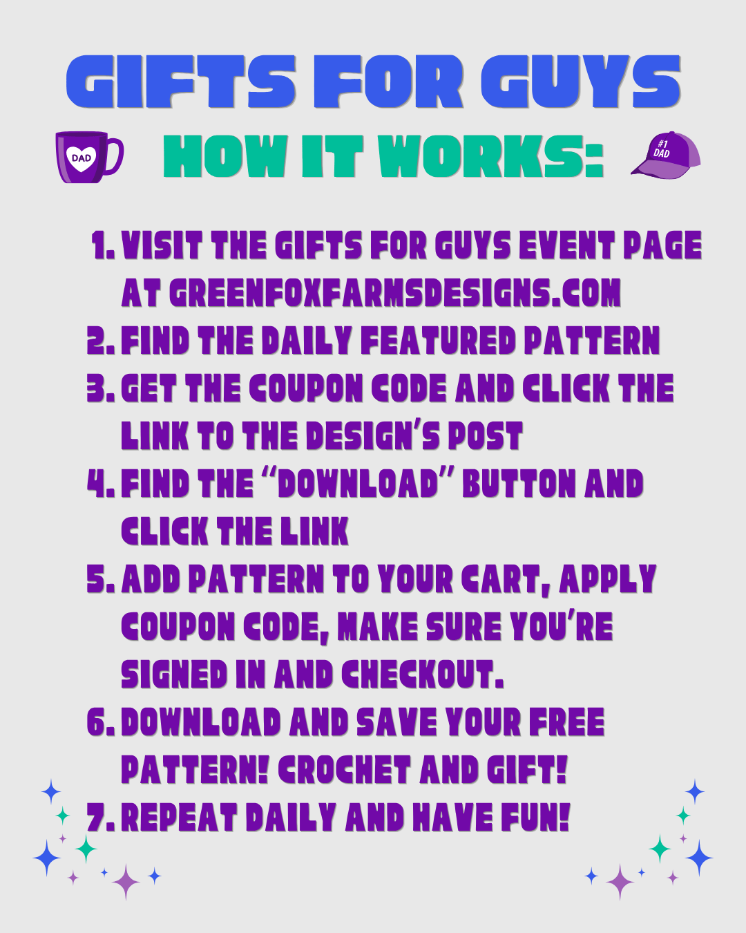 Fathers Day Crochet patterns blog hop how it works informational image