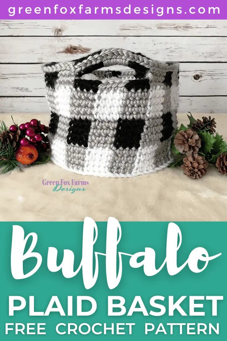 Free Buffalo Plaid Basket Crochet Pattern by Green Fox Farms Designs PIN 13 Gorgeous Red and Black Buffalo Plaid Basket Crochet Pattern. Black and White Buffalo Plaid Basket brings Farmhouse Chic to your holiday home decor. Crochet Pattern by greenfoxfarmsdesigns.com