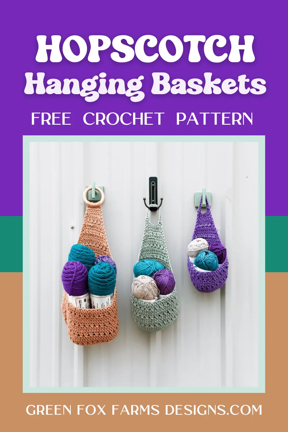 Sweet Stripes Friendship Square Crochet Pattern image with colorful crocheted afghan squares in purple, blue, coral, and mint green by www.greenfoxfarmsdesigns.com