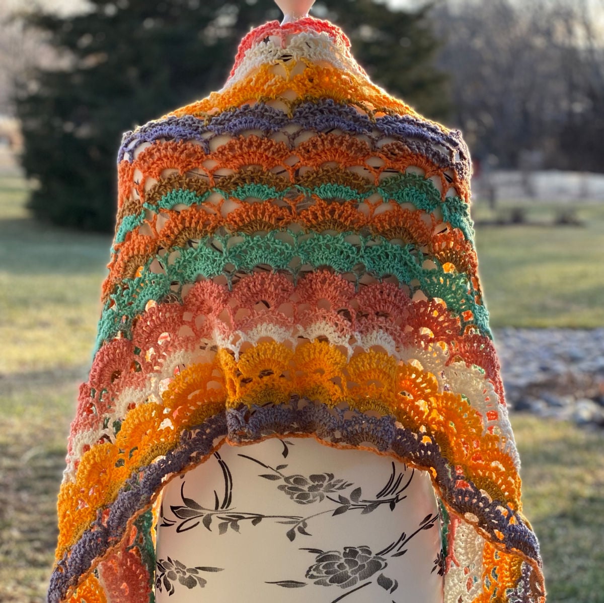 crochet picot fan wrap