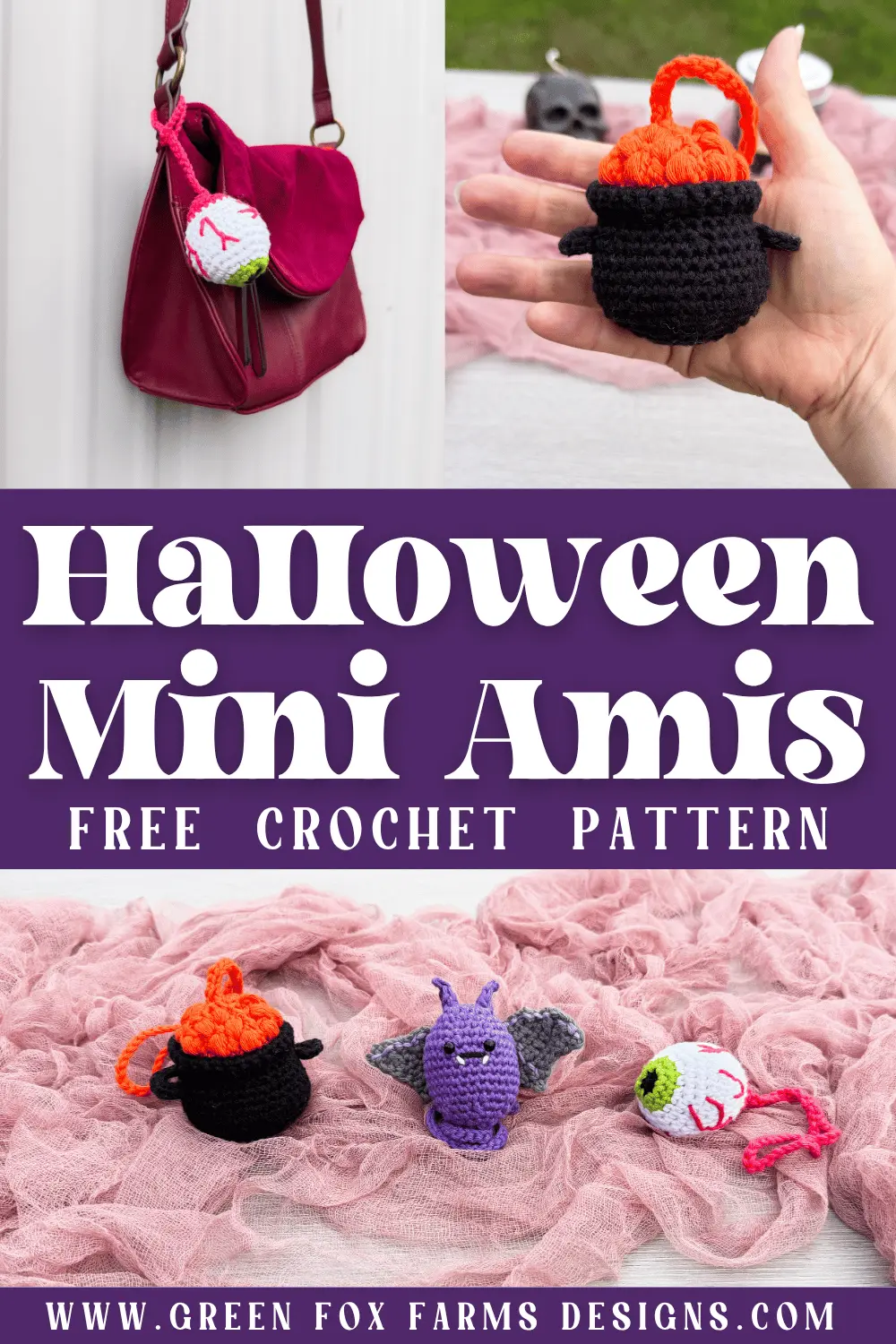 crochet 3 Free Amigurumi Mini Halloween Crochet Patterns Green Fox Farms Designs PIN 1