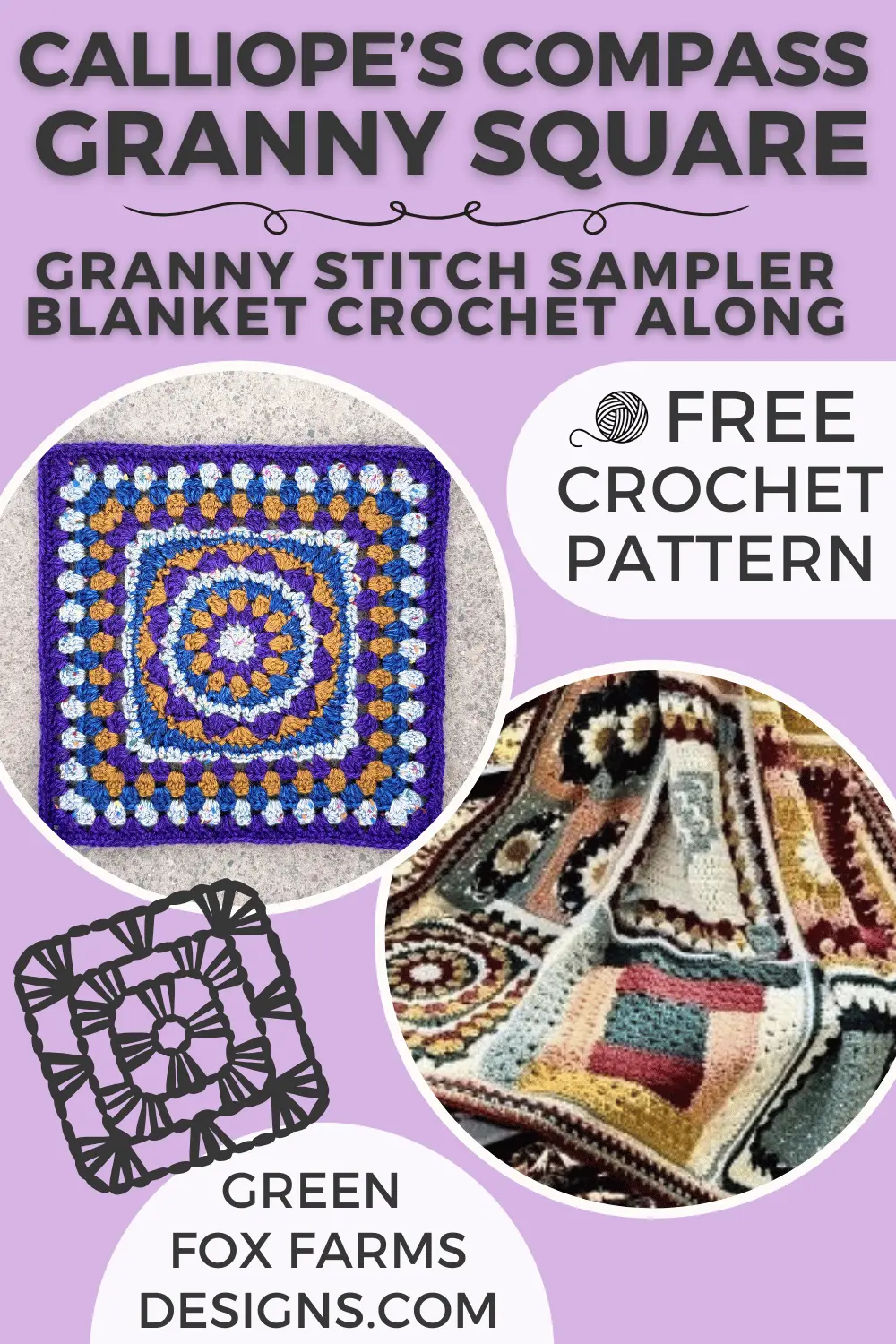 Calliopes Compass 12 inch Granny Square Free Blanket CAL GFFD PIN 1 crochet Calliopes Compass 12 inch Granny Square Free Blanket CAL GFFD PIN 1