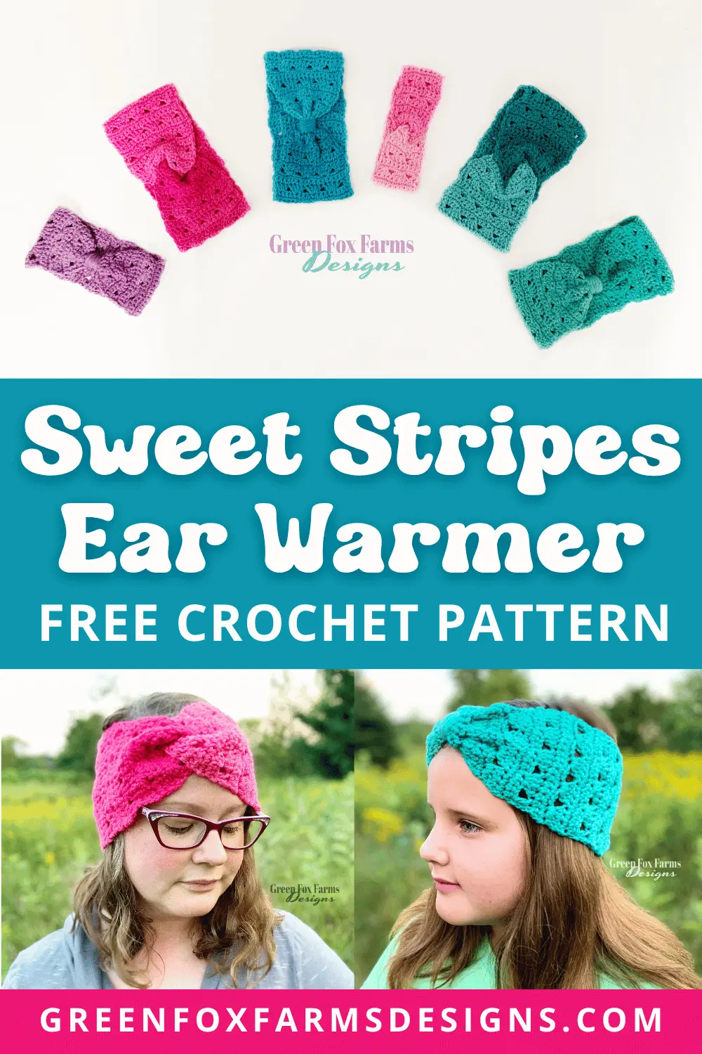 Sweet Stripes Crochet Ear Warmer Free Pattern - Green Fox Farms Designs - PIN 1 Sweet Stripes Ear Warmer - Easy Crochet Pattern - Fall Crochet Ear Warmer - Crochet Winter Headband - Beginner Crochet Patterns by greenfoxfarmsdesigns.com