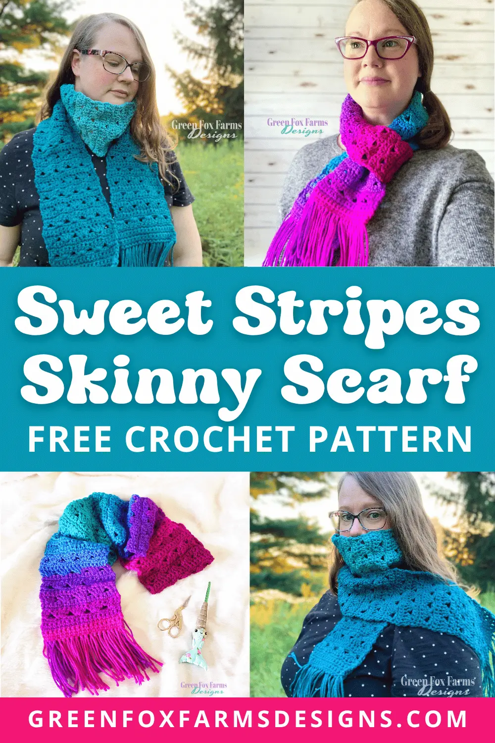 Sweet Stripes Free Crochet Fringe Scarf Pattern - Green Fox Farms Designs - PIN 11 crochet Sweet Stripes Free Crochet Fringe Scarf Pattern Green Fox Farms Designs PIN 11
