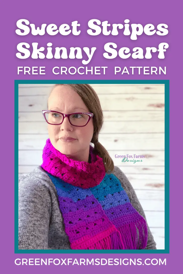 Sweet Stripes Free Crochet Fringe Scarf Pattern - by Green Fox Farms Designs © 2024 - PIN 2 crochet Sweet Stripes Free Crochet Fringe Scarf Pattern by Green Fox Farms Designs © 2024 PIN 2