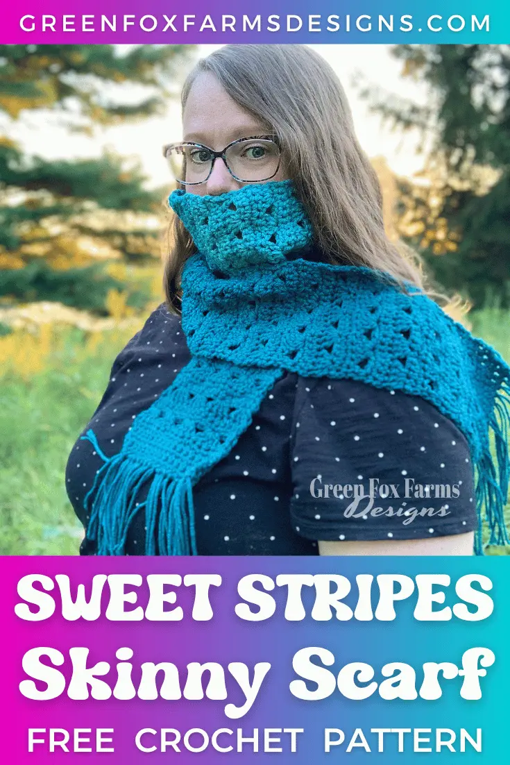 Sweet Stripes Free Crochet Fringe Scarf Pattern - by Green Fox Farms Designs © 2024 - PIN 3 crochet Sweet Stripes Free Crochet Fringe Scarf Pattern by Green Fox Farms Designs © 2024 PIN 3
