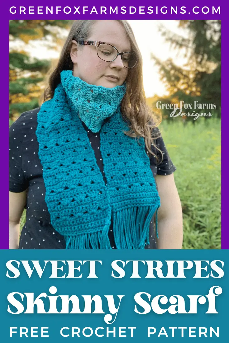 Sweet Stripes Free Crochet Fringe Scarf Pattern - by Green Fox Farms Designs © 2024 - PIN 4 crochet Sweet Stripes Free Crochet Fringe Scarf Pattern by Green Fox Farms Designs © 2024 PIN 4