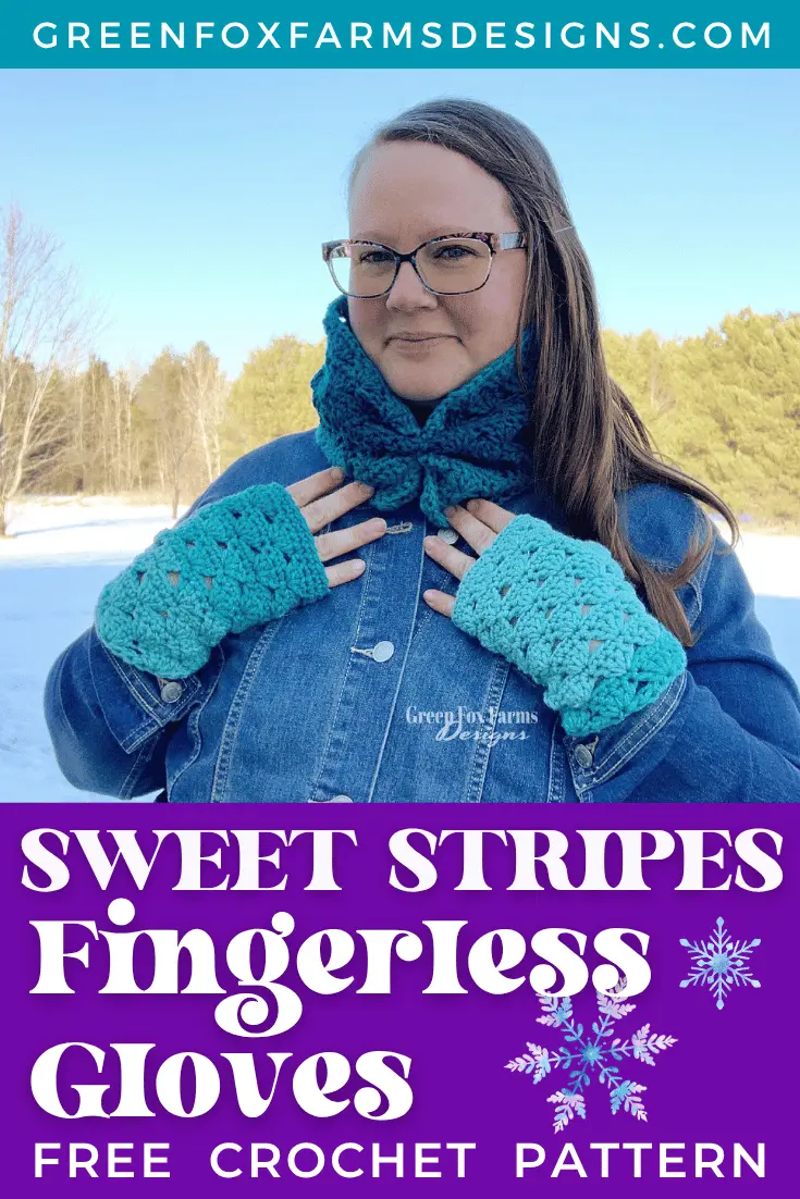 crochet Sweet Stripes Free Easy Crochet Fingerless Gloves Pattern by Green Fox Farms Designs © 2024 PIN 4