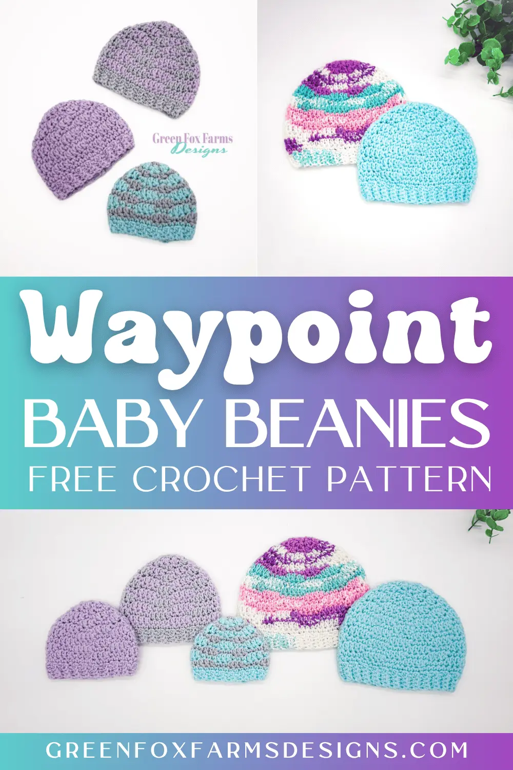 Sweet Stripes Friendship Square Crochet Pattern image with colorful crocheted afghan squares in purple, blue, coral, and mint green by www.greenfoxfarmsdesigns.com