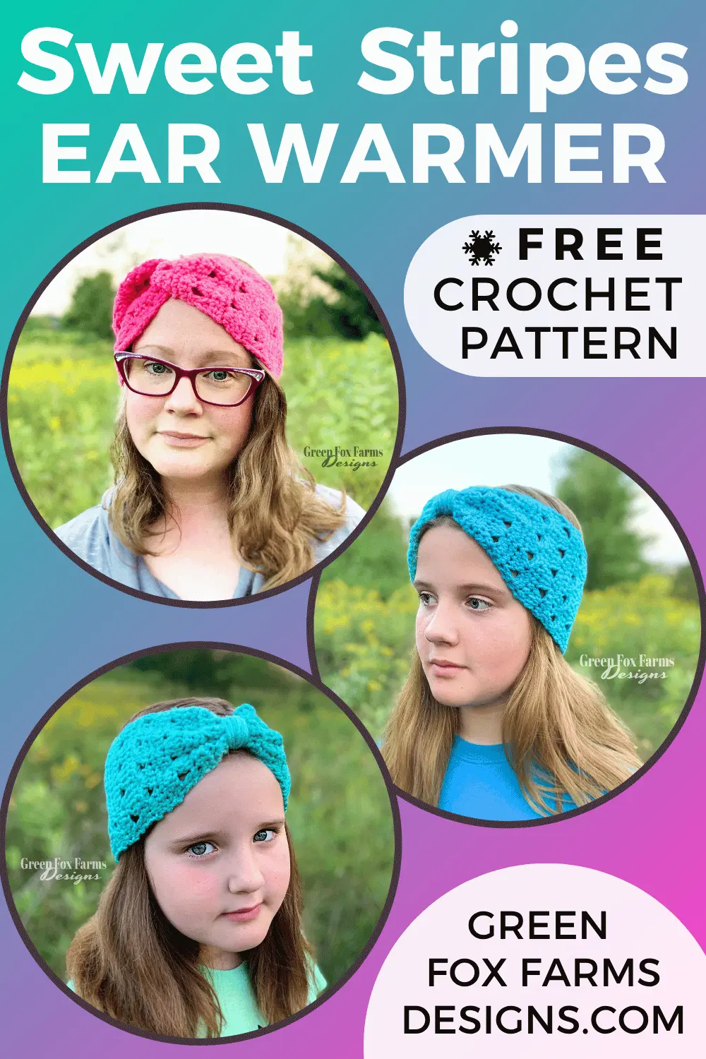 Sweet Stripes Crochet Ear Warmer Free Pattern - by Green Fox Farms Designs © 2024 - PIN 6 crochet sweet stripes crochet ear warmer free pattern gffd pin 6