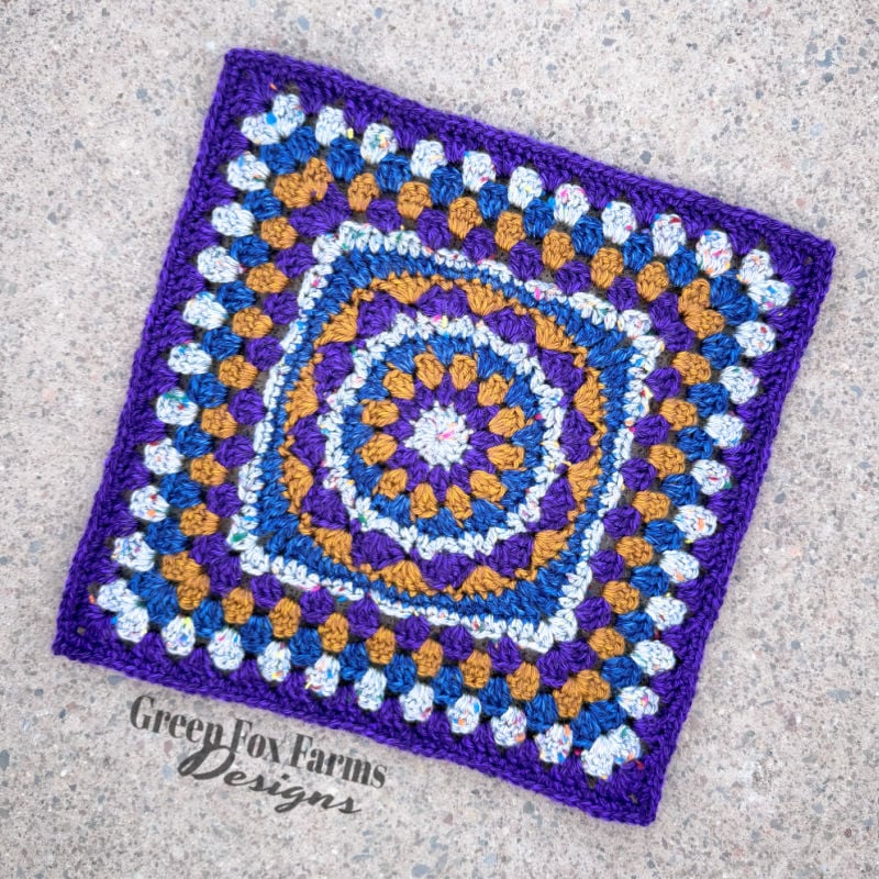 calliope compass 12 inch granny square blog web Mommy and me matching slouchy Sweet Stripes beanie shown in baby and adult sizes. crocheted in purple yarn
